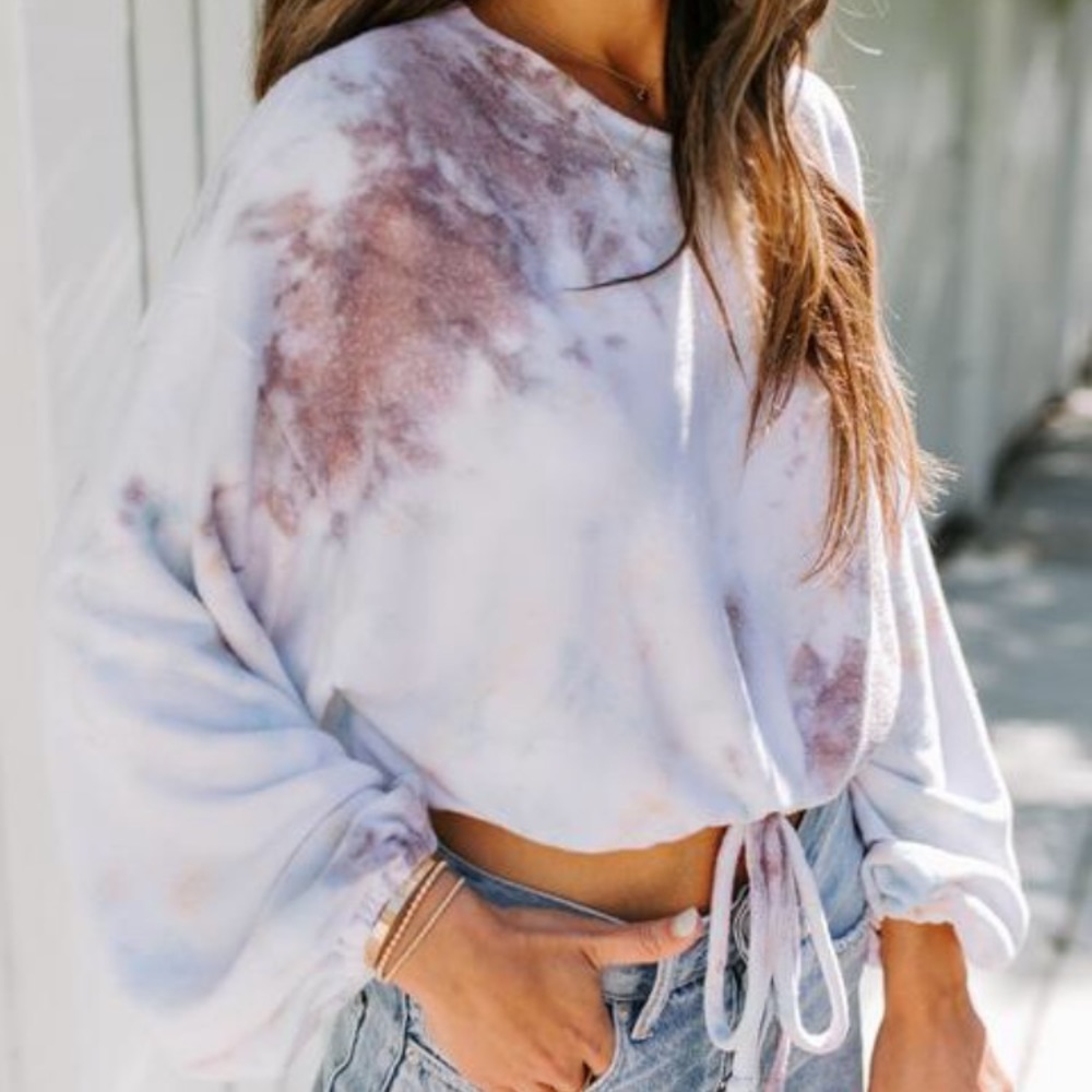 Cropped Drawstring Tie Dye Top - Picture 3 of 8